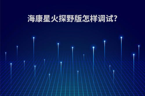 海康星火探野版怎样调试?