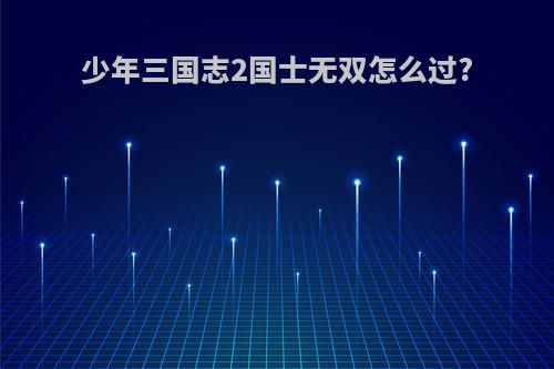 少年三国志2国士无双怎么过?