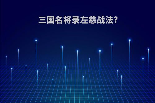 三国名将录左慈战法?