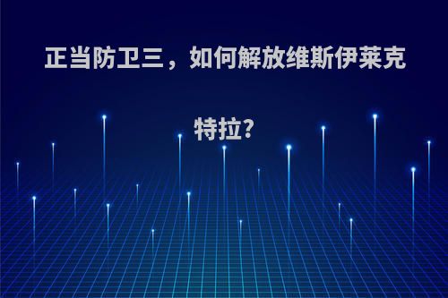 正当防卫三，如何解放维斯伊莱克特拉?