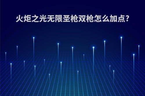 火炬之光无限圣枪双枪怎么加点?