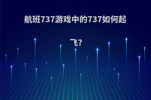 航班737游戏中的737如何起飞?